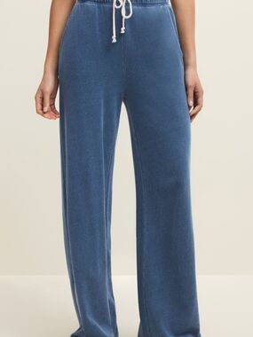 Wide Leg Cotton Blend  Raw Hem  Lounge Pants, Small
